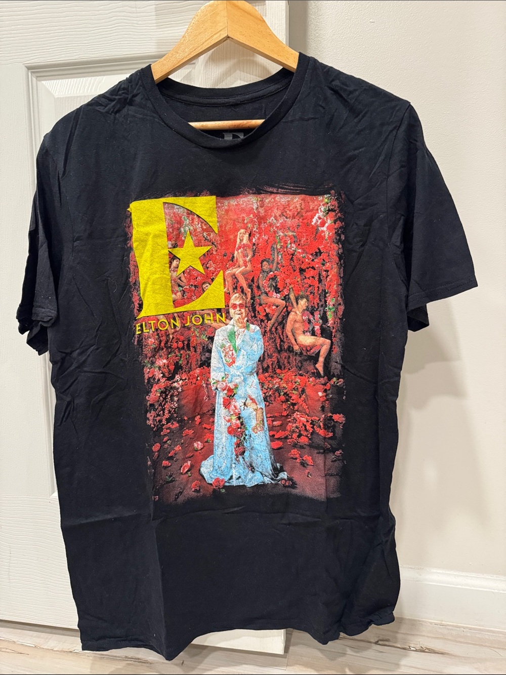 Elton John Black 2022 Farewell Tour T-Shirt with Red & Yellow Art